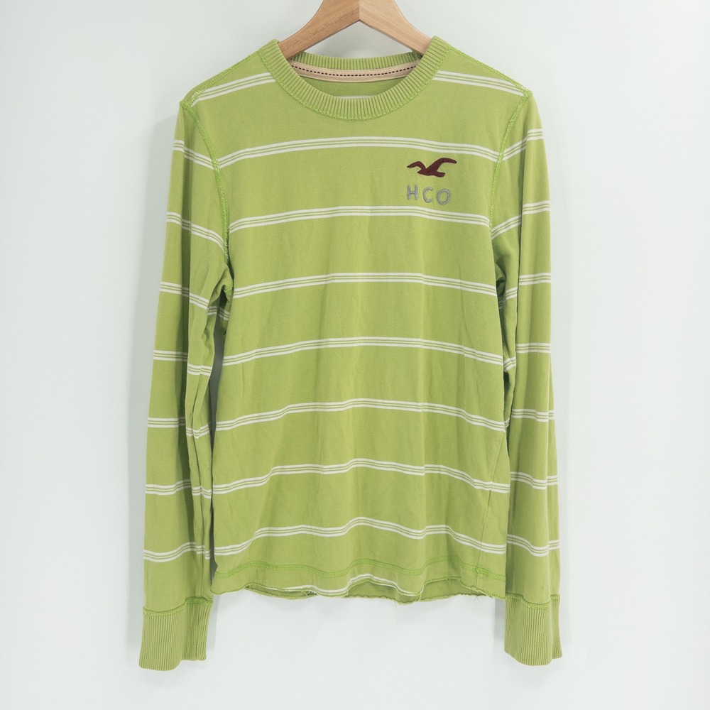 Y2K Hollister Striped Long Sleeve Shirt Mens M Green Vintage Skater Surf Hem